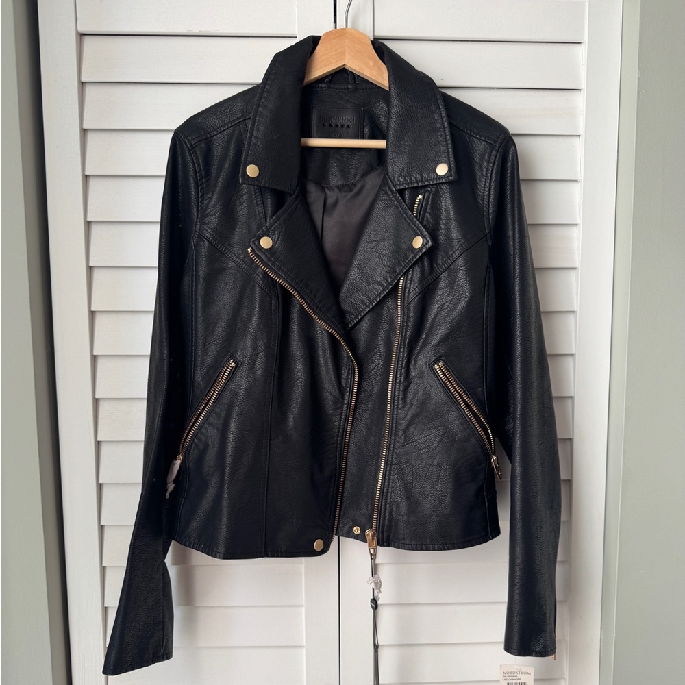 NWT blank nyc Nordstrom faux leather moto jacket with gold accents